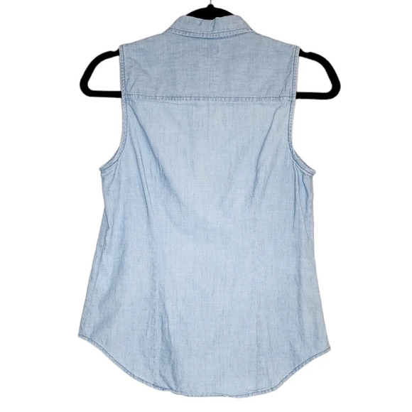 J. Crew Chambray button-up shirt in signature fit. Sleeveless.  Size XS - Picture 5 of 12
